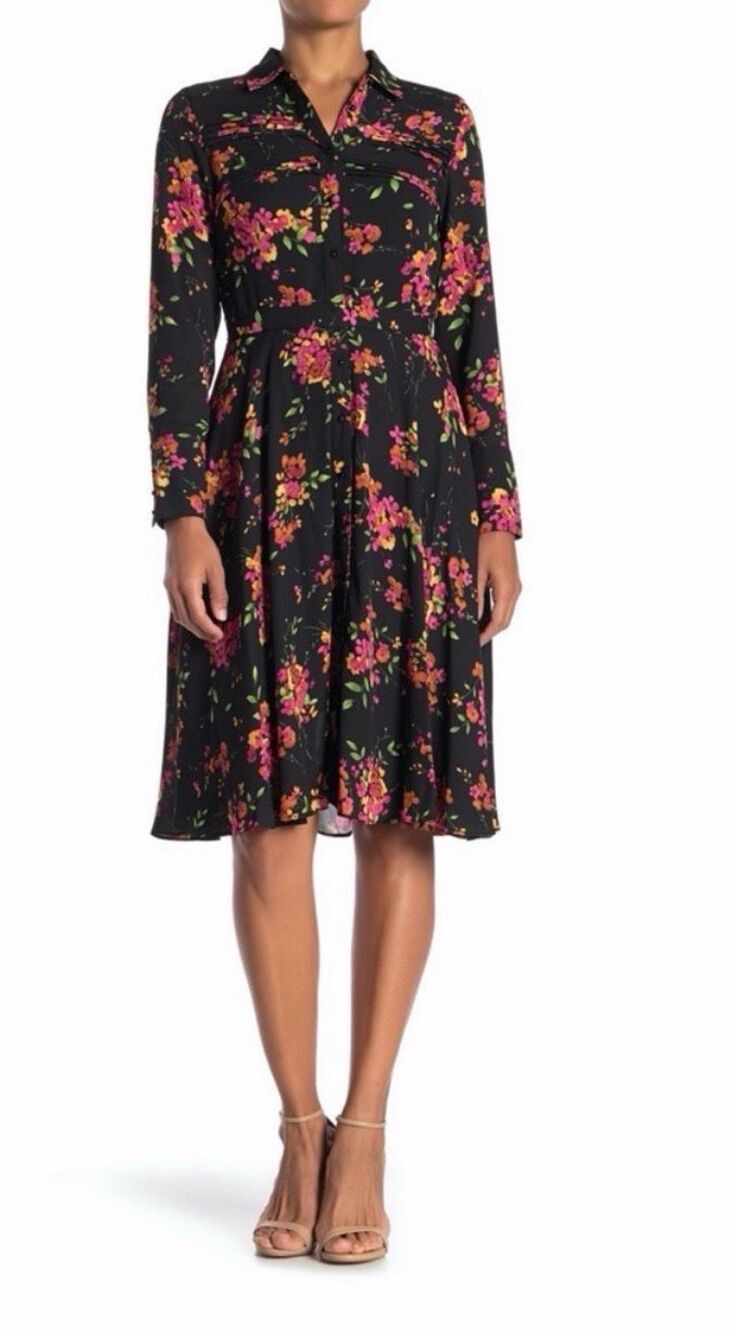 Nanette Lepore Pintuck Floral Long Sleeve Dress Size 10